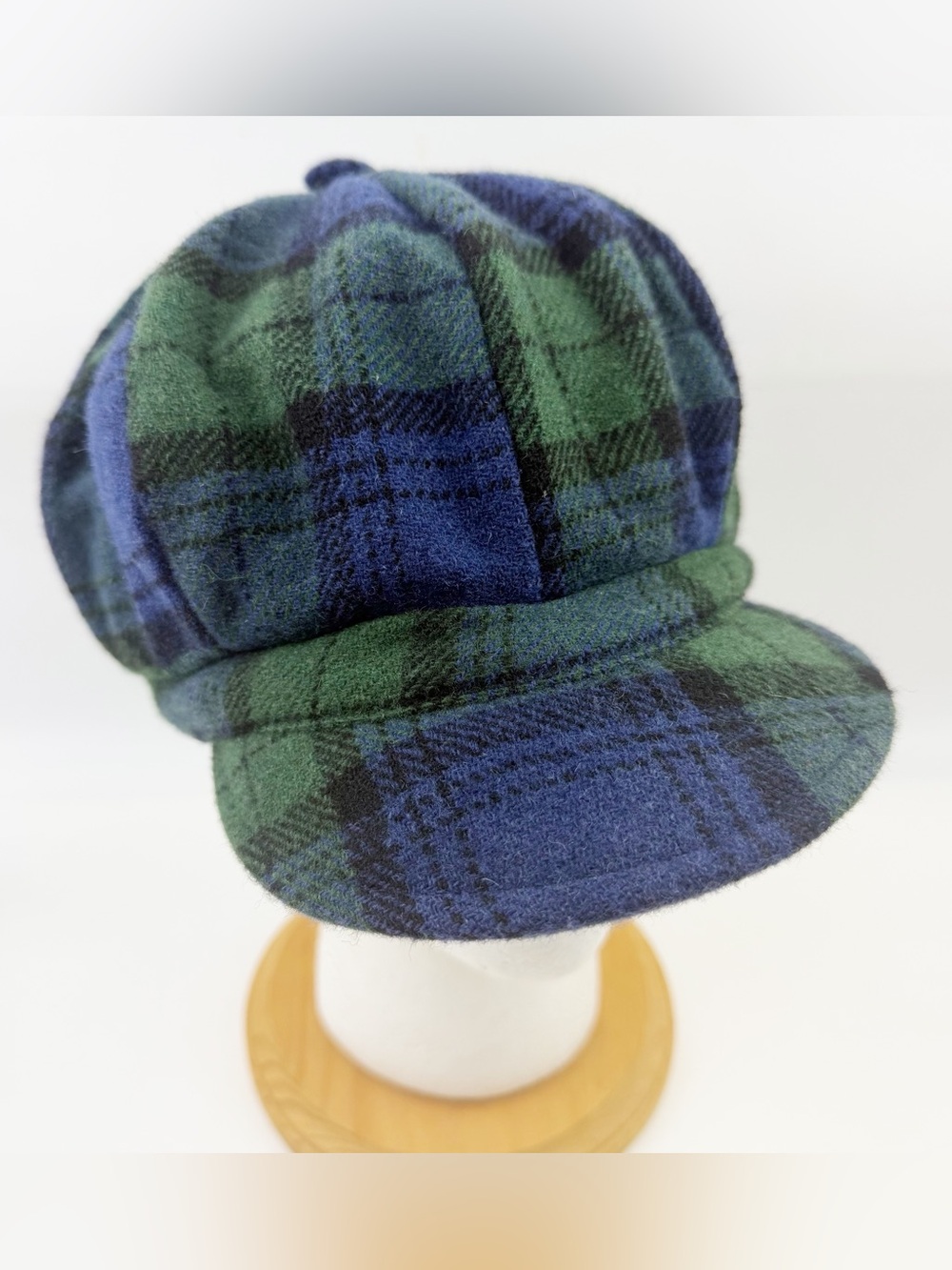 Vintage The Limited Green Blue Plaid Wool Newsboy Cap Hat Academia Italy Y2K
